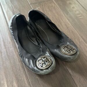 Tory Burch Black Leather Ballet Flats